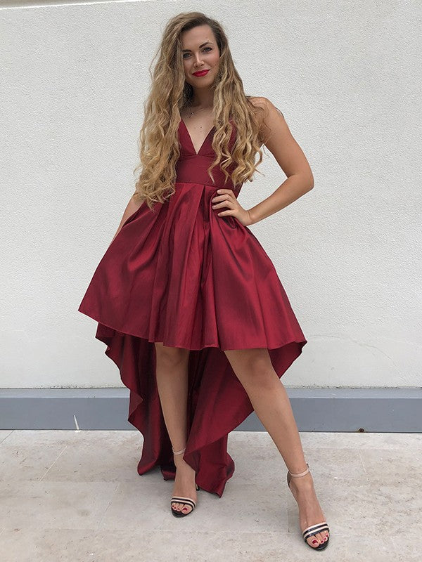 A-Line/Princess Spaghetti Straps Taffeta Ruffles Sleeveless Asymmetrical Homecoming Dresses