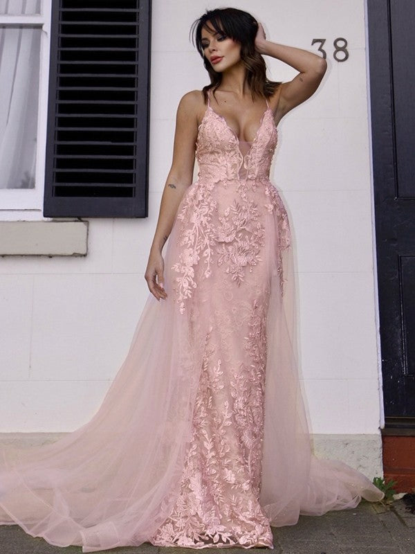 Robe trapèze/princesse en tulle, col en V, sans manches, traîne courte