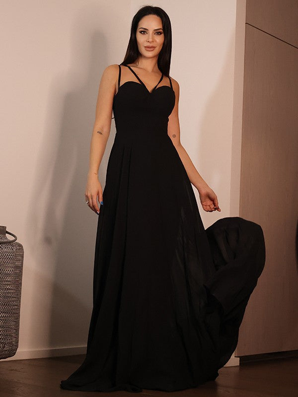 A-Line/Princess Chiffon Ruffles Sweetheart Sleeveless Sweep/Brush Train Dresses