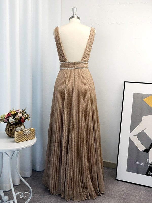 A-Line/Princess V-neck Ruffles Sleeveless Floor-Length Dresses