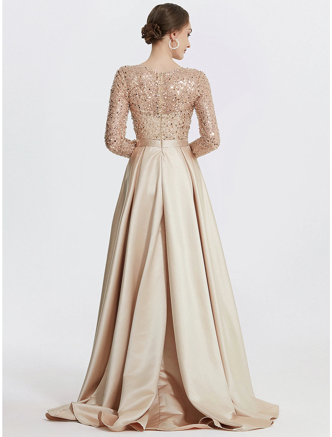 Meerjungfrau/Trompete Abendkleid Elegantes Kleid Formeller Abschlussball Bodenlang Langarm Rundhalsausschnitt Pailletten mit Glitzerpailletten