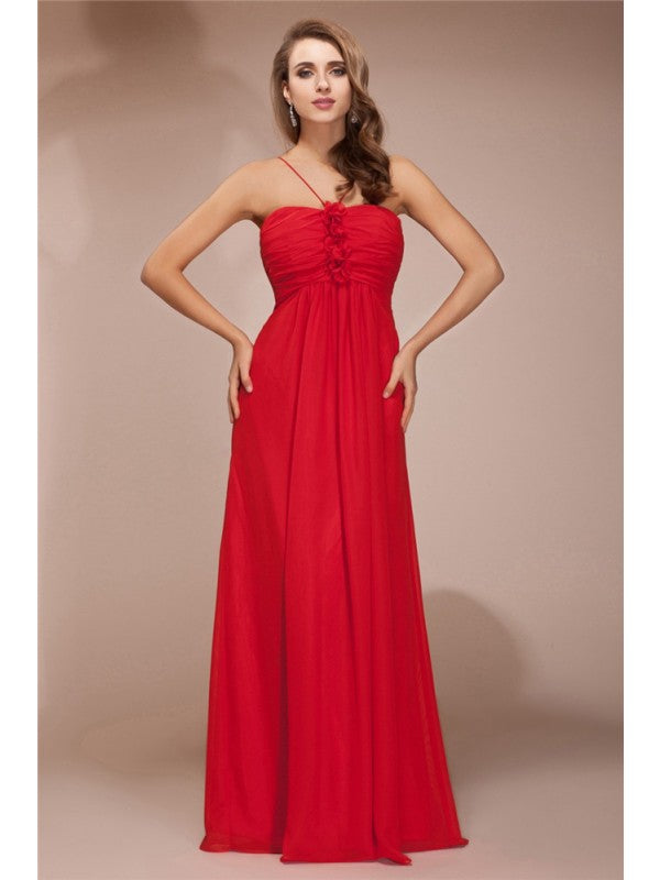 Sheath/Column Ruffles Long Sleeveless Chiffon Bridesmaid Dresses