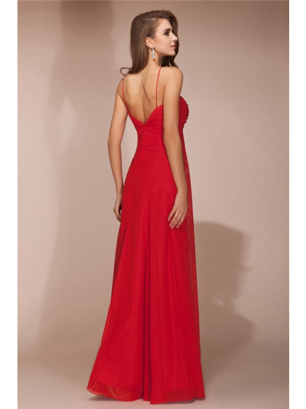 Sheath/Column Ruffles Long Sleeveless Chiffon Bridesmaid Dresses