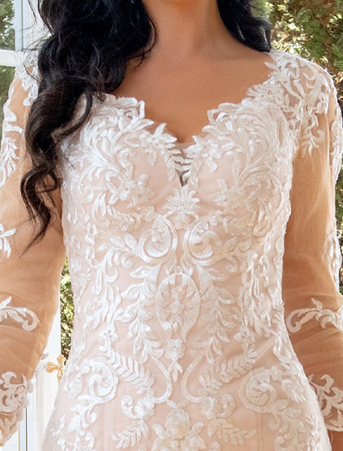 Robes de mariée de fiançailles formelles d'automne sirène / trompette chérie manches longues balayage / pinceau traîne robes de mariée en dentelle avec des appliques