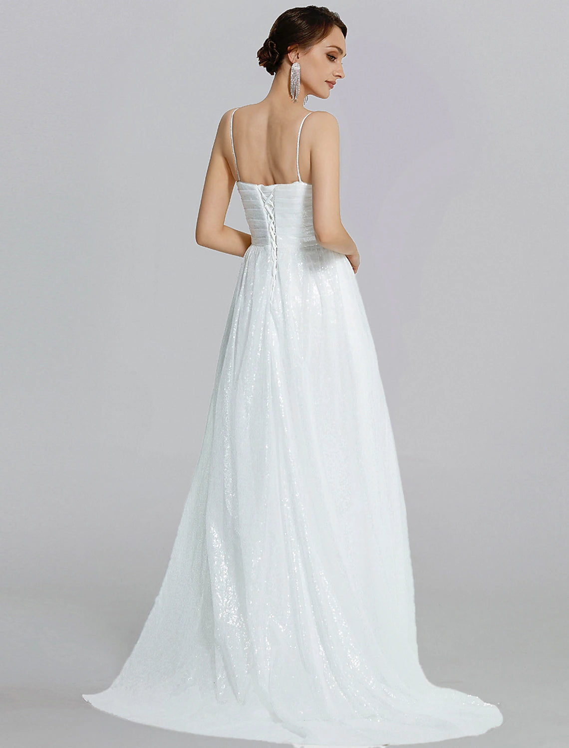 Meerjungfrau/Trompete Ballkleider Glitzerkleid Hochzeit Bodenlang Ärmellos Wasserfallausschnitt Pailletten mit gerüschtem Schlitz
