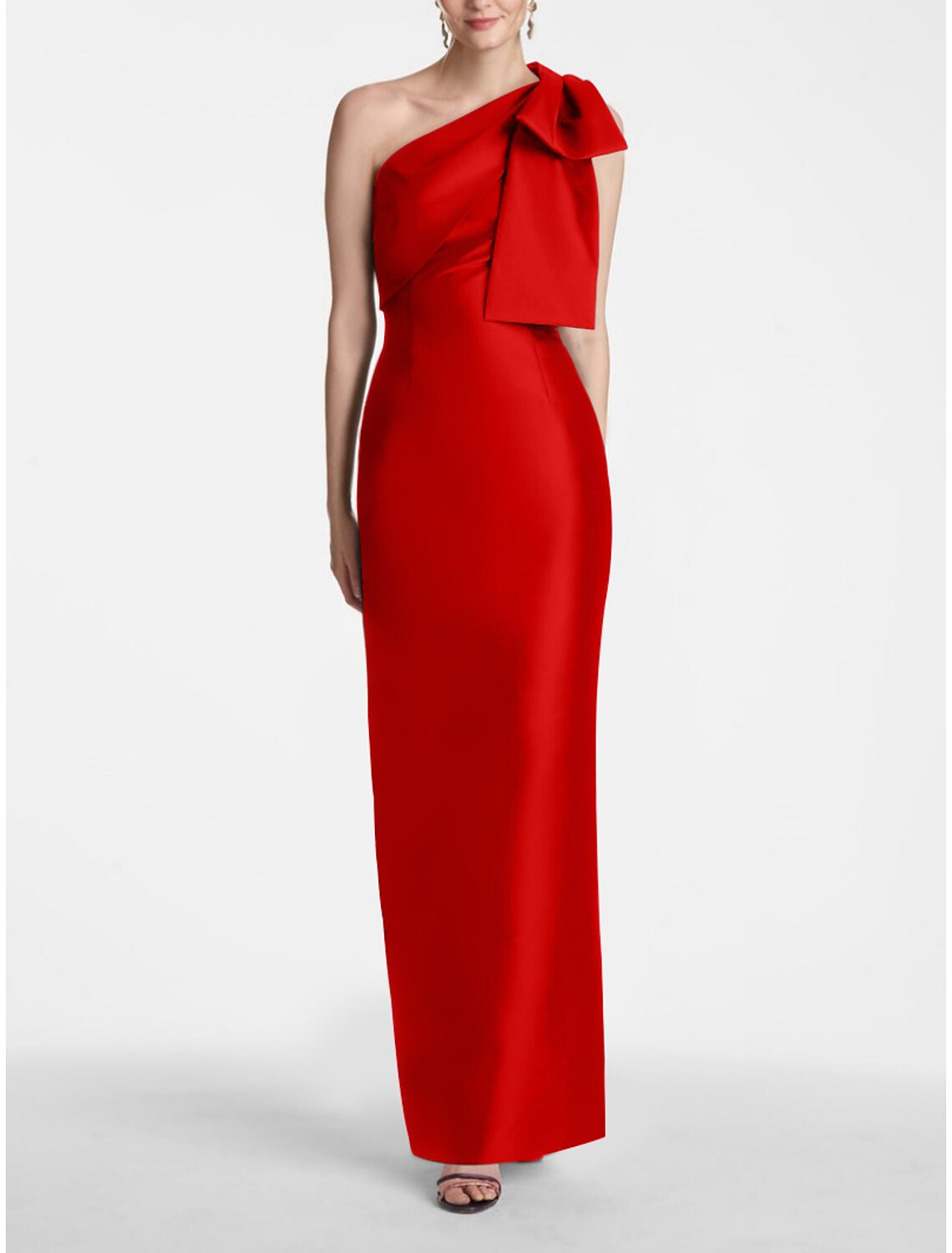 Meerjungfrau Partykleid Abendkleid Elegantes Kleid Formell Herbst Knöchellang Ärmellos Ein Schulter Satin mit Schleife(n) Schlitz