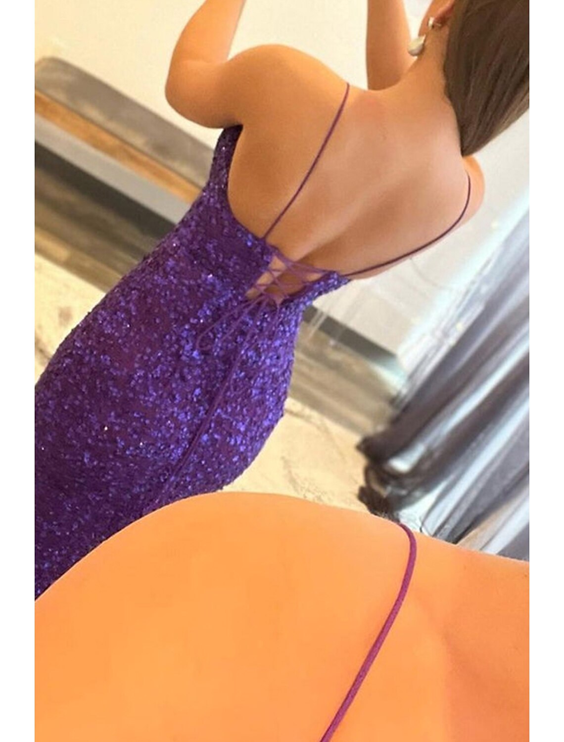 Meerjungfrau/Trompete Ballkleider Sparkle &amp; Shine Kleid Formelle Hochzeitsgast Sweep/Pinsel Zug Ärmellos V-Ausschnitt Pailletten Rückenfrei mit Pailletten Schlitz
