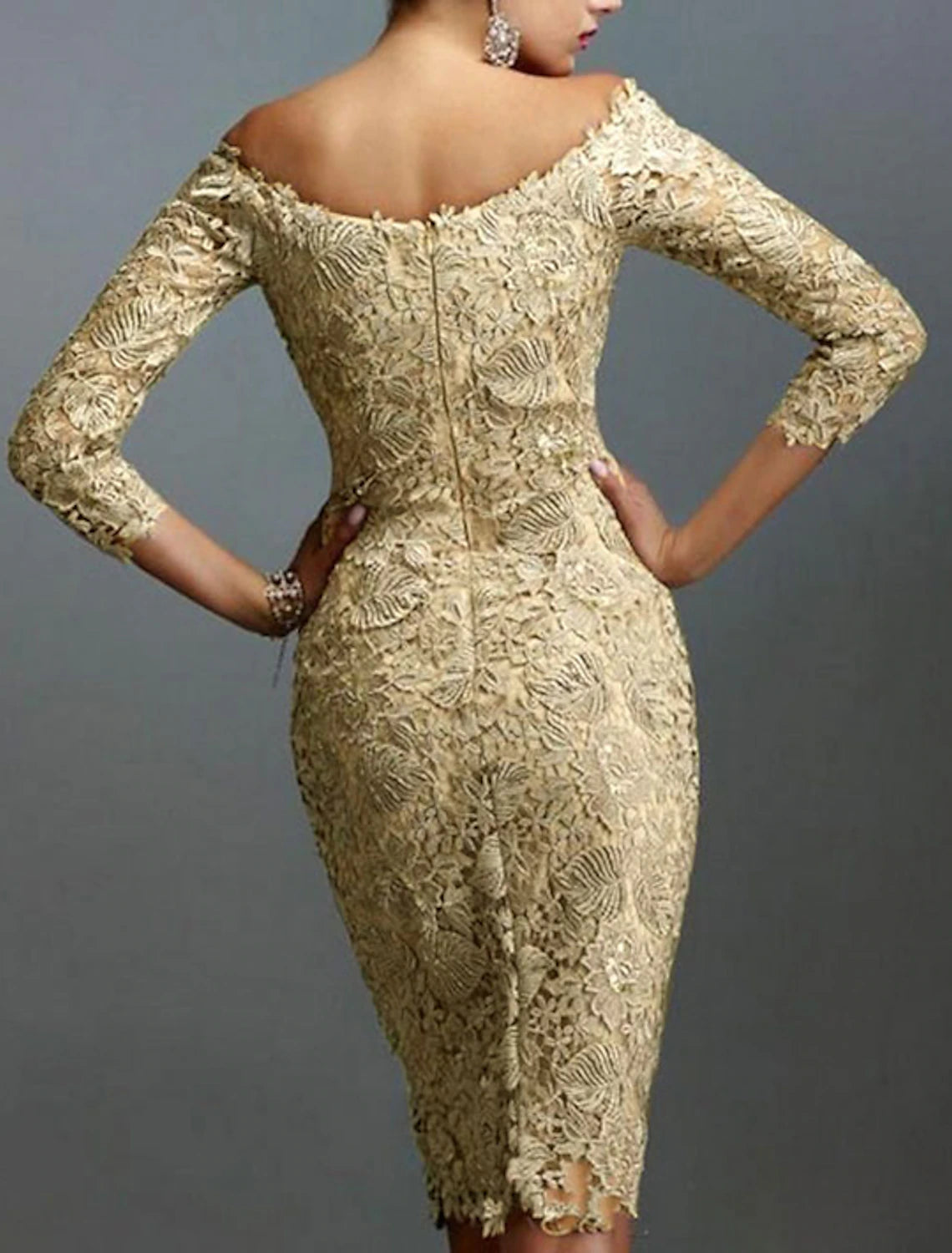 Sheath / Column Cocktail Dresses Elegant Dress Holiday Cocktail Party Knee Length 3/4 Length Sleeve Off Shoulder Fall Wedding Guest Lace with Lace