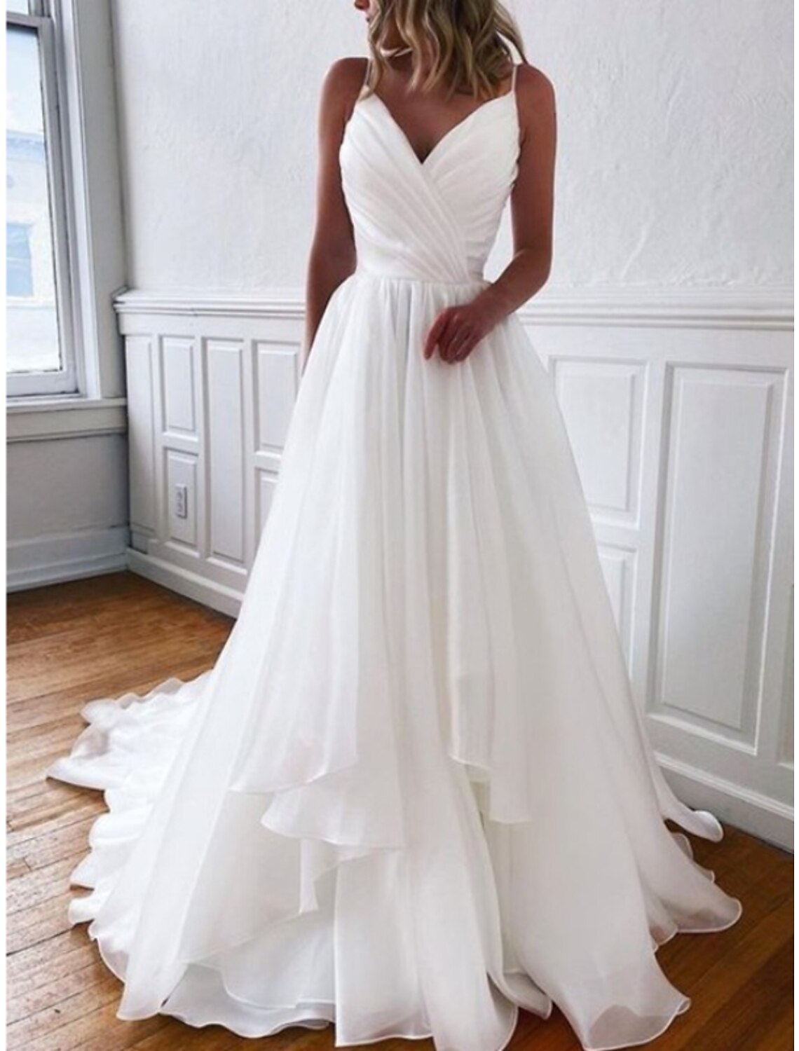 Einfache Brautkleider Mantel/Spalte Camisole Ärmellos Hofschleppe Chiffon Brautkleider Mit Falten
