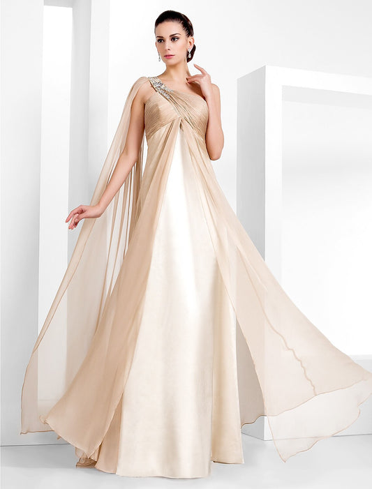 Etuikleid/Säulenkleid, elegantes Abendkleid mit schwarzer Krawatte, Galakleid, eine Schulter, ärmellos, bodenlang, Chiffon mit überkreuzten Kristallen