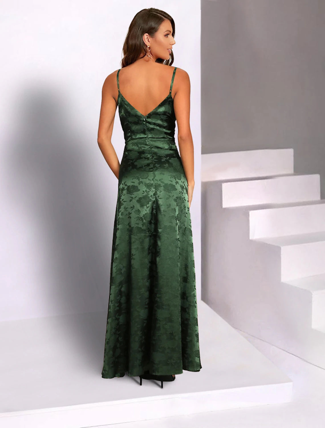 Robe de mariée sirène/trompette, robe florale, robe de soirée de mariage, semi-formelle, longueur au sol, sans manches, bretelles spaghetti, charmeuse avec broderie fendue