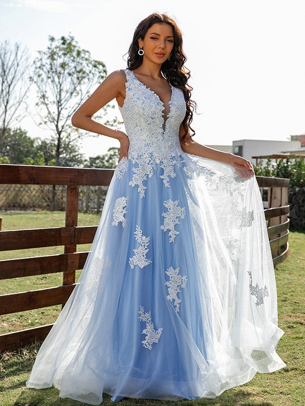 Robe trapèze/princesse en tulle, col en V, sans manches, traîne courte