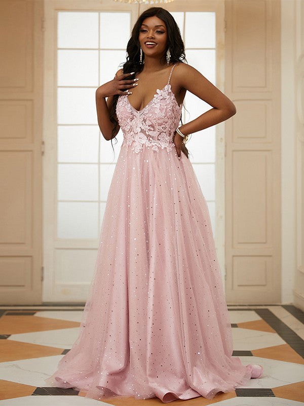 Robe trapèze/princesse en tulle, col en V, sans manches, traîne courte