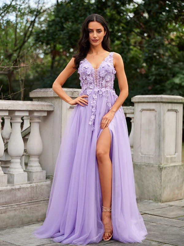 A-Line/Princess Tulle Applique V-neck Sleeveless Floor-Length Dresses YiDiBang Dresses A-Line/Princess Tulle Applique V-neck Sleeveless Floor-Length Dresses YiDiBang Dresses