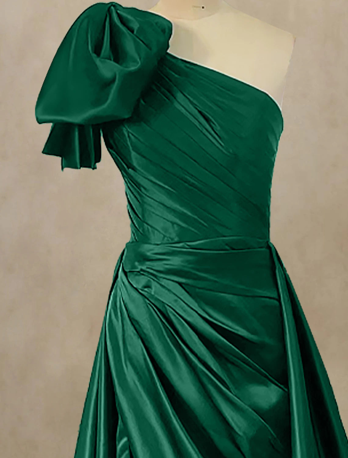 A-Linien-Abendkleid im Promi-Stil, formelles rot-grünes Kleid, Hofschleppe, ärmellos, eine Schulter, Satin mit gerüschtem Schlitz