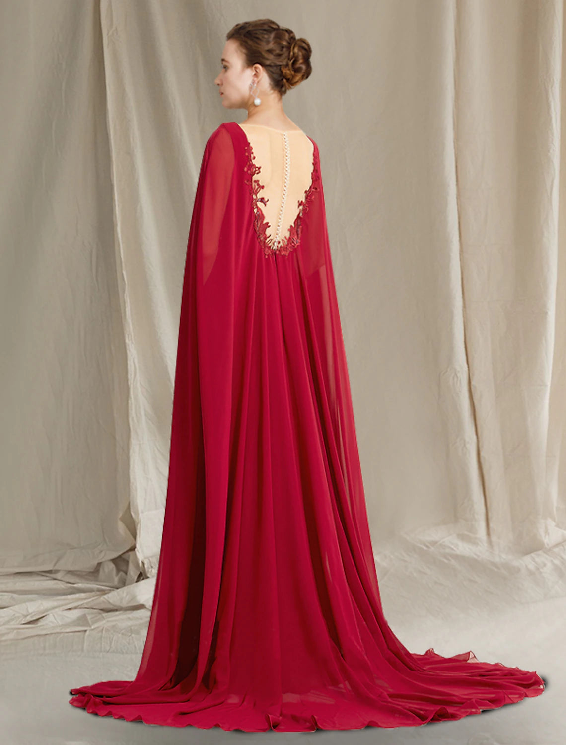 A-Linien-Kleid für die Brautmutter, elegant, Übergröße, V-Ausschnitt, Schleppe, Chiffon, Spitze, ärmellos, mit Falten, Pailletten-Applikationen