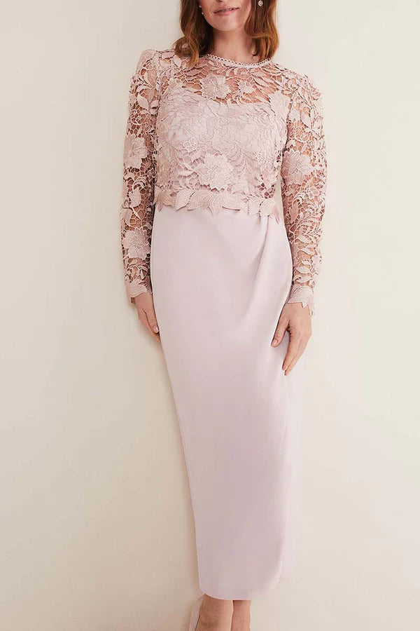 Robe fourreau/colonne rose pour mère de la mariée