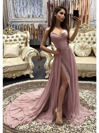 A-Line Sweetheart Sleeveless Sweep/Brush Train With Layers Chiffon Dresses