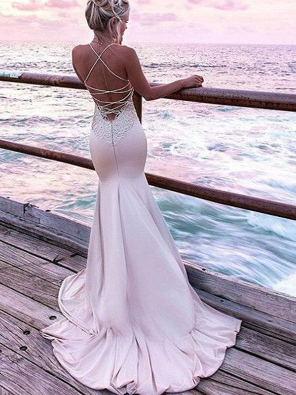 Trumpet/Mermaid Straps Sleeveless Sweep/Brush Train Silk like Satin Dresses