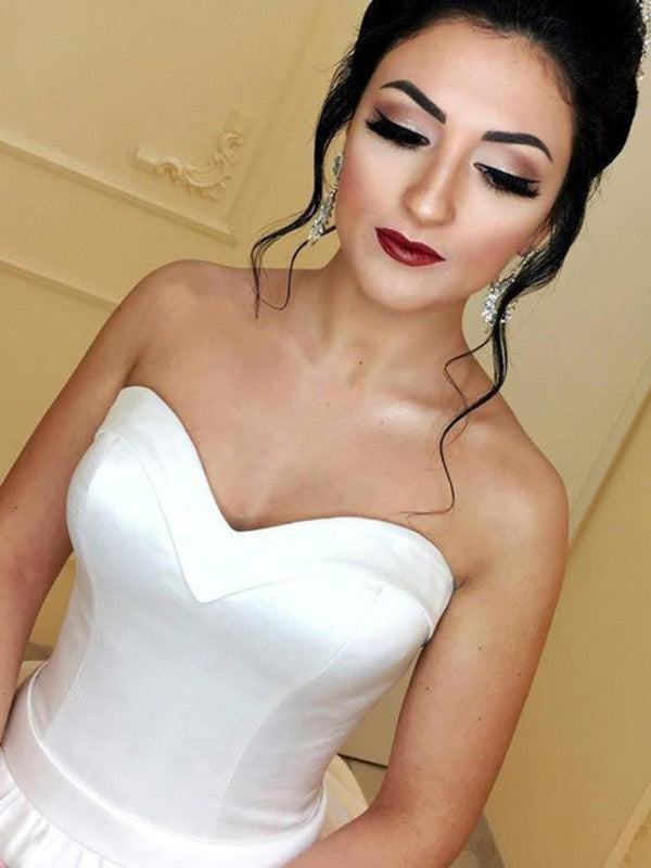 Ball Gown Sweetheart Satin Sleeveless Sash/Ribbon/Belt Cathedral Train Wedding Dresses
