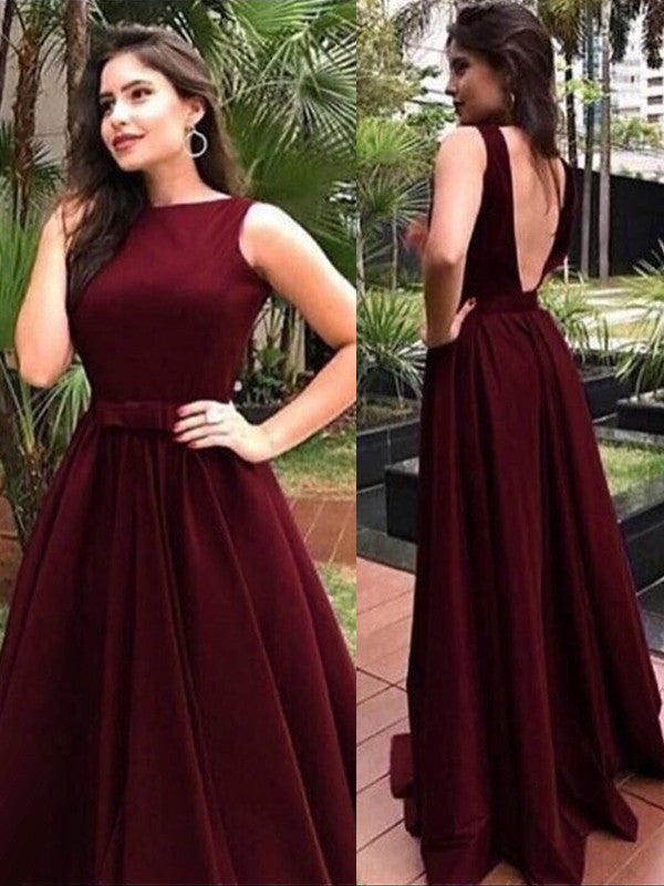 A-Line/Princess Sleeveless Bateau Floor-Length Sash/Ribbon/Belt Dresses