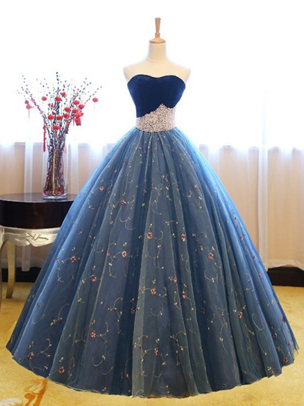 Ball Gown Sleeveless Sweetheart Floor-Length Beading Net Dresses
