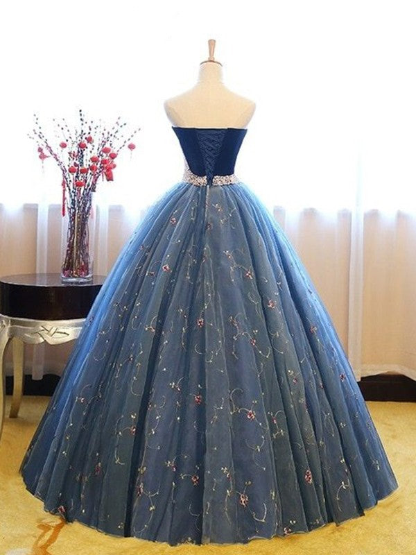 Ball Gown Sleeveless Sweetheart Floor-Length Beading Net Dresses