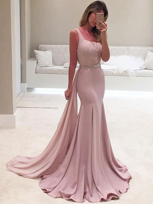Trompeten-/Meerjungfrauenkleider Ärmellos One-Shoulder-Träger Sweep/Pinsel zug Rüschen Chiffon Kleider