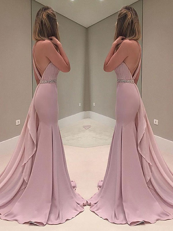 Trompeten-/Meerjungfrauenkleider Ärmellos One-Shoulder-Träger Sweep/Pinsel zug Rüschen Chiffon Kleider
