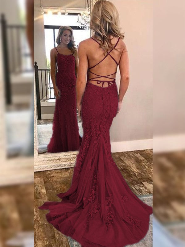 Robe sirène/trompette sans manches, épaules dénudées, traîne courte, dentelle et tulle