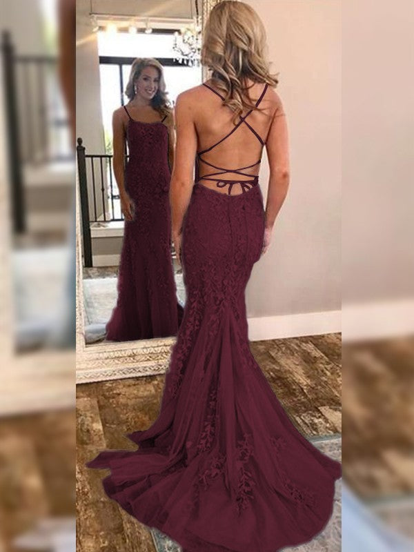 Robe sirène/trompette sans manches, épaules dénudées, traîne courte, dentelle et tulle