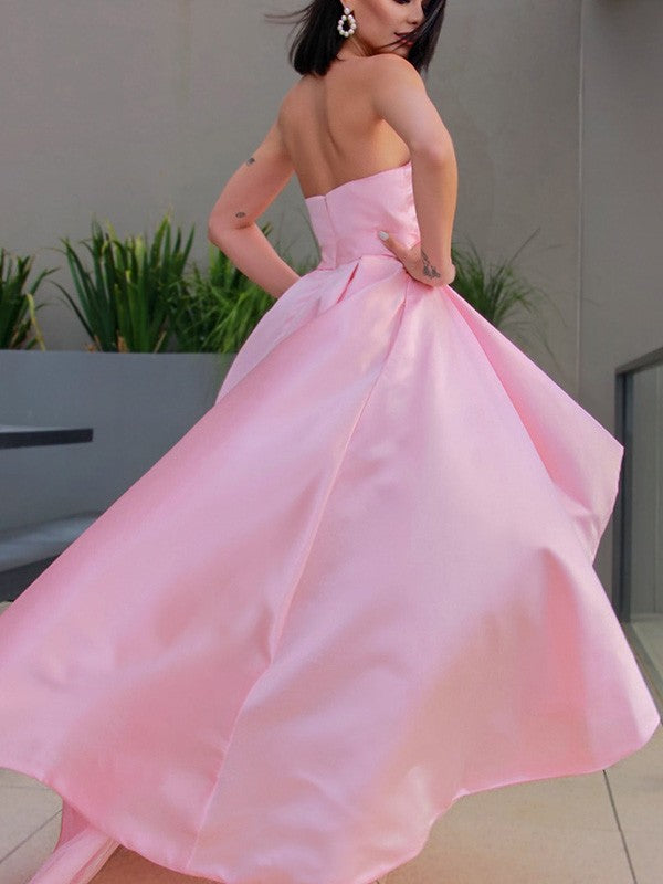 A-Line/Princess Satin Sweetheart Ruffles Sleeveless Asymmetrical Dresses