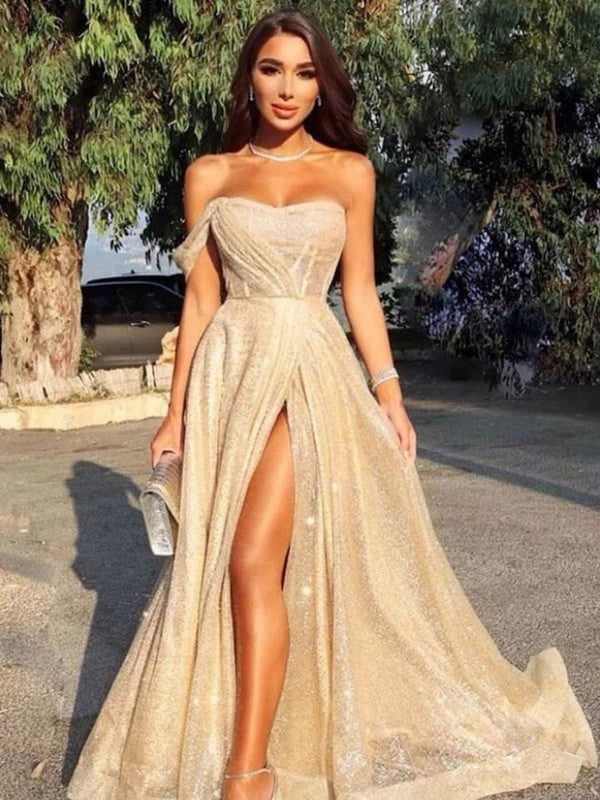 A-Line/Princess Sweep/Brush Train Strapless Sleeveless Dresses