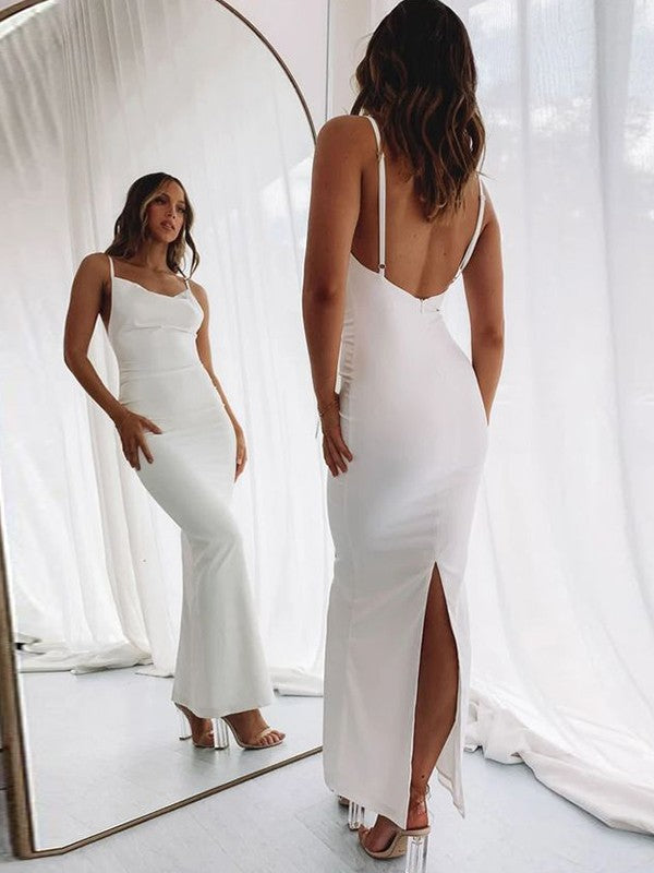 Etui-Linie/Säule Spaghettiträger Stretch Crepe Rüschen Ärmellos Bodenlang Kleider