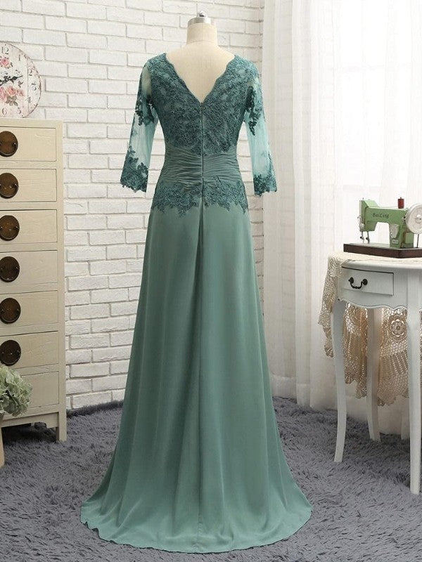 A-Linie/Prinzessin Chiffon-Applikation Löffel 3/4 Ärmel horizontal/bürste Schleppe Kleid für die Mutter der Braut