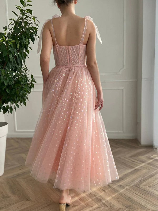 A-Line/Princess Ruffles Spaghetti Straps Sleeveless Ankle-Length Dresses