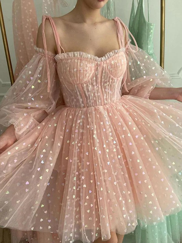 A-Line/Princess Ruffles Spaghetti Straps Long Sleeves Short/Mini Dresses