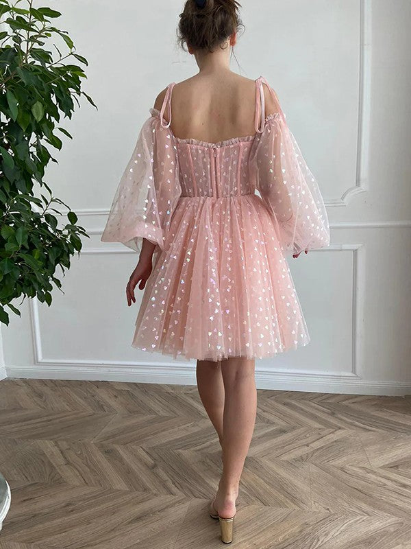 A-Line/Princess Ruffles Spaghetti Straps Long Sleeves Short/Mini Dresses