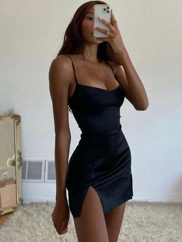 Etui-Linie/Säule Gewebter Satin Gerüscht Spaghettiträger Ärmellos Kurz/Mini Kleider