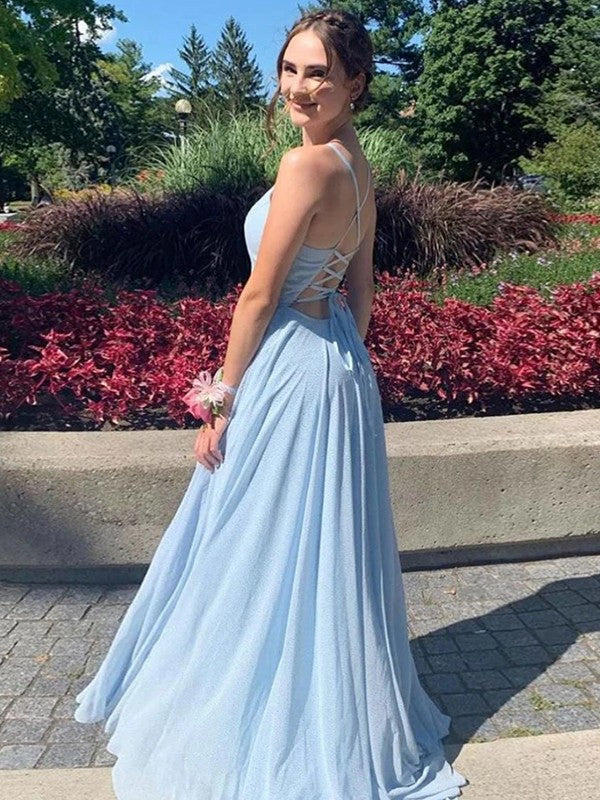 Robe trapèze/princesse en mousseline à volants, col en V, sans manches, traîne courte