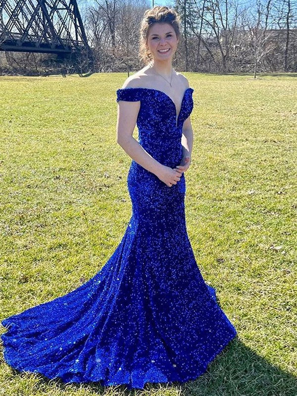 Robe fourreau/colonne en velours à paillettes, épaules dénudées, sans manches, traîne courte