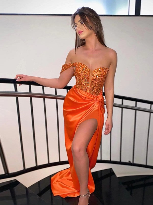 Etui-Linie/Säule Gewebter Satin Rüschen One-Shoulder-Träger Ärmellos Sweep/Pinsel zug Kleider