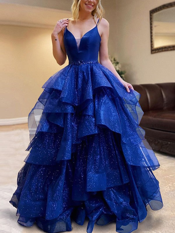 A-Line/Princess Ruffles V-neck Sleeveless Floor-Length Dresses
