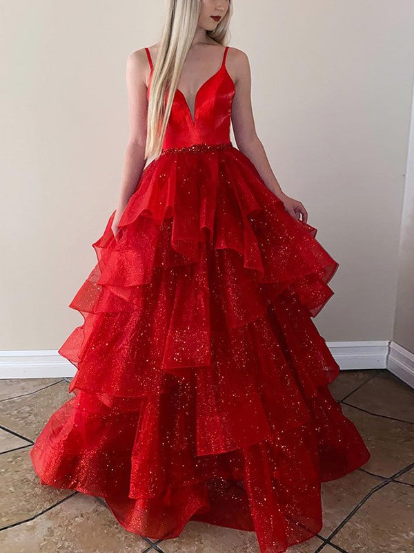 A-Line/Princess Ruffles V-neck Sleeveless Floor-Length Dresses