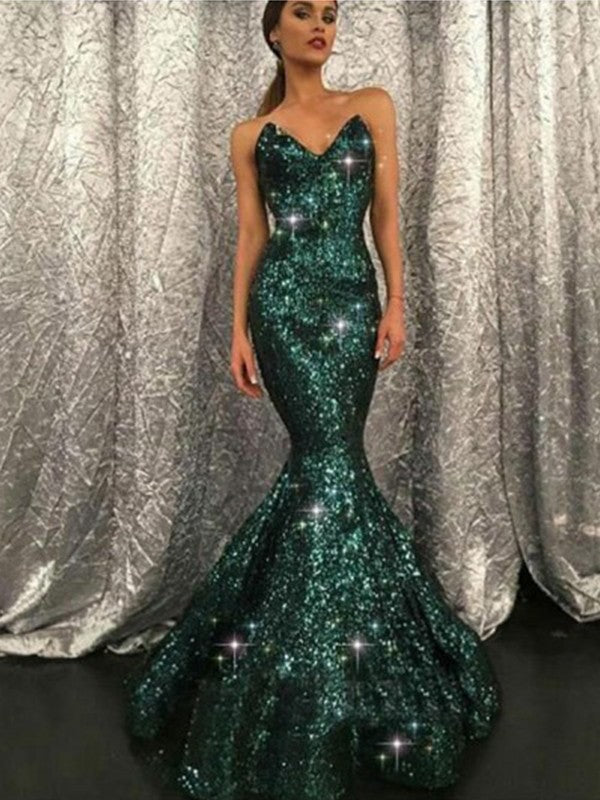 Trumpet/Mermaid Sequins Sweetheart Sleeveless Floor-Length Dresses