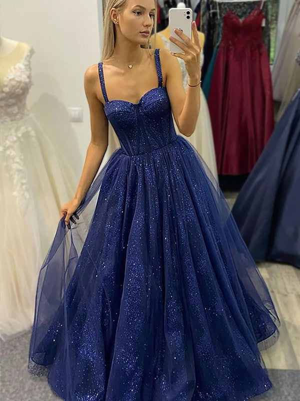 Robe trapèze/princesse en tulle à volants et bretelles, sans manches, traîne courte