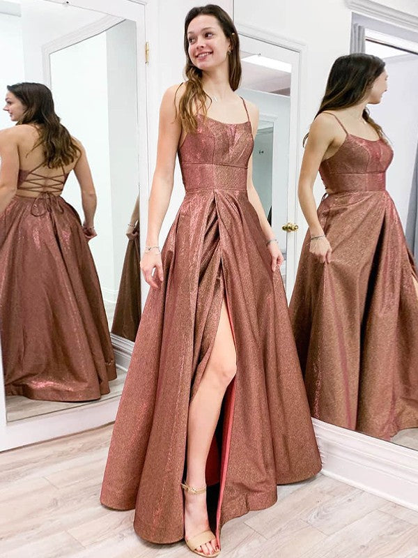 A-Line/Princess Ruffles Spaghetti Straps Sleeveless Floor-Length Dresses