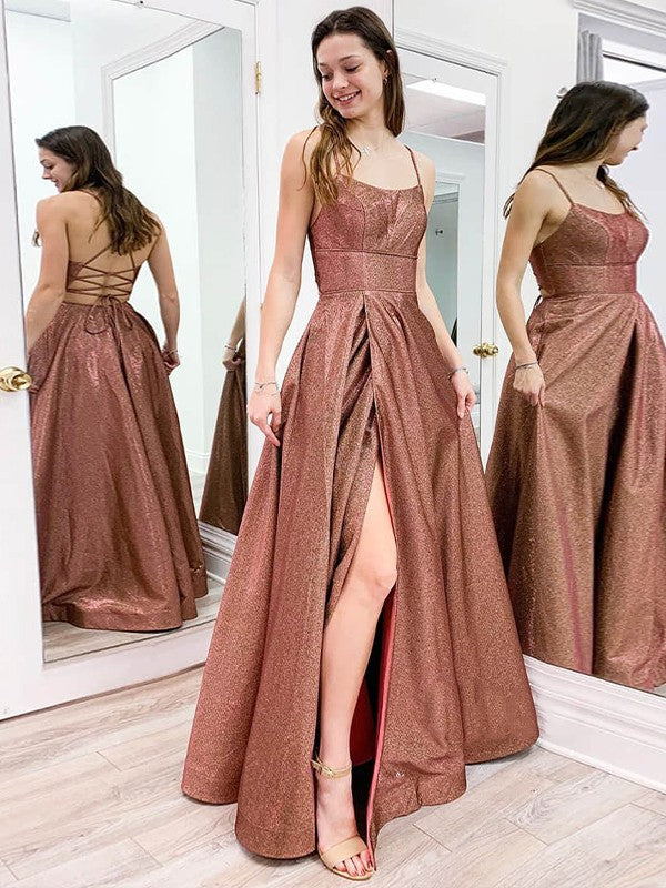 A-Line/Princess Ruffles Spaghetti Straps Sleeveless Floor-Length Dresses