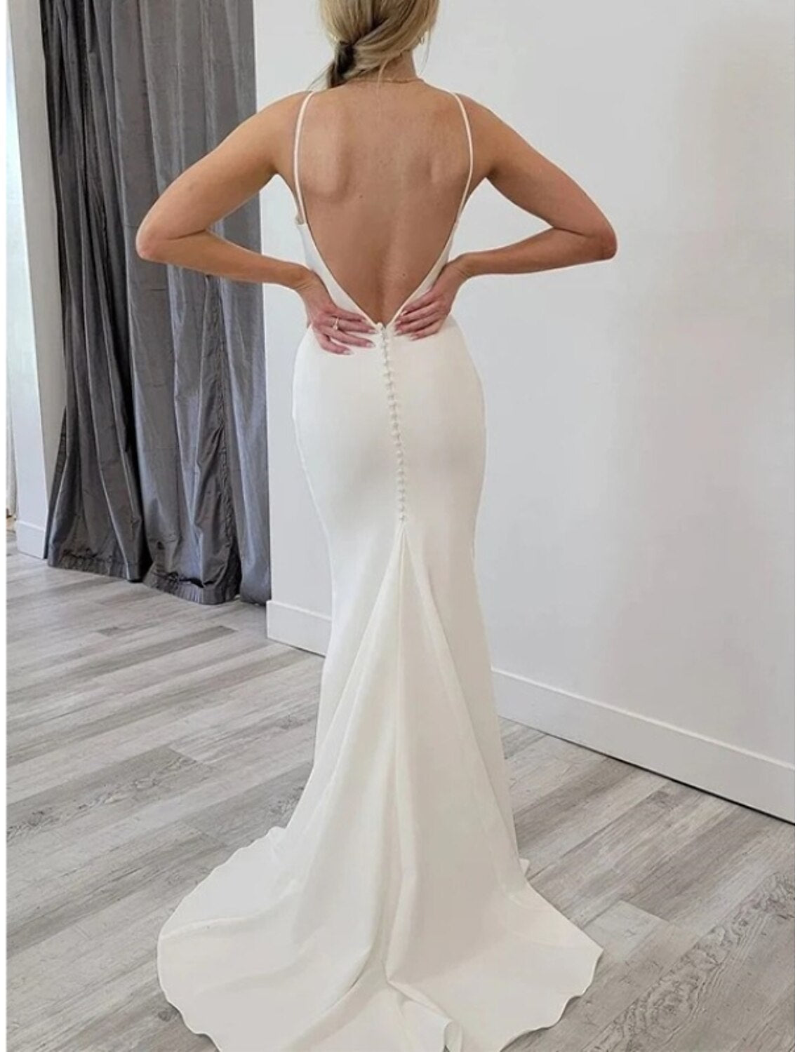 Empfang Lässige Brautkleider Etui-Linie U-Ausschnitt Ärmellos Sweep/Pinsel Schleppe Stretch-Stoff Brautkleider Mit Volltonfarbe