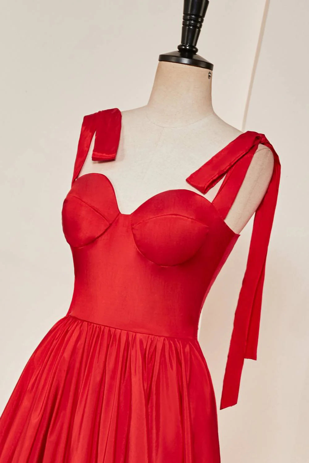 Red Sweetheart Ball Gown with Bow Shoulder Straps
